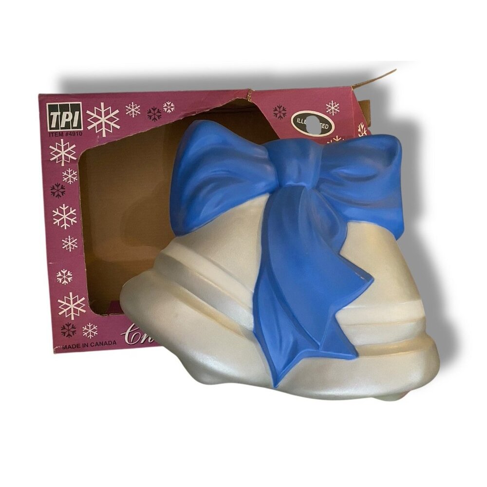 Vintage 1993 TPI Blow Mold Silver Bells With Blue Ribbon Bow Christmas Light - Picture 3 of 8